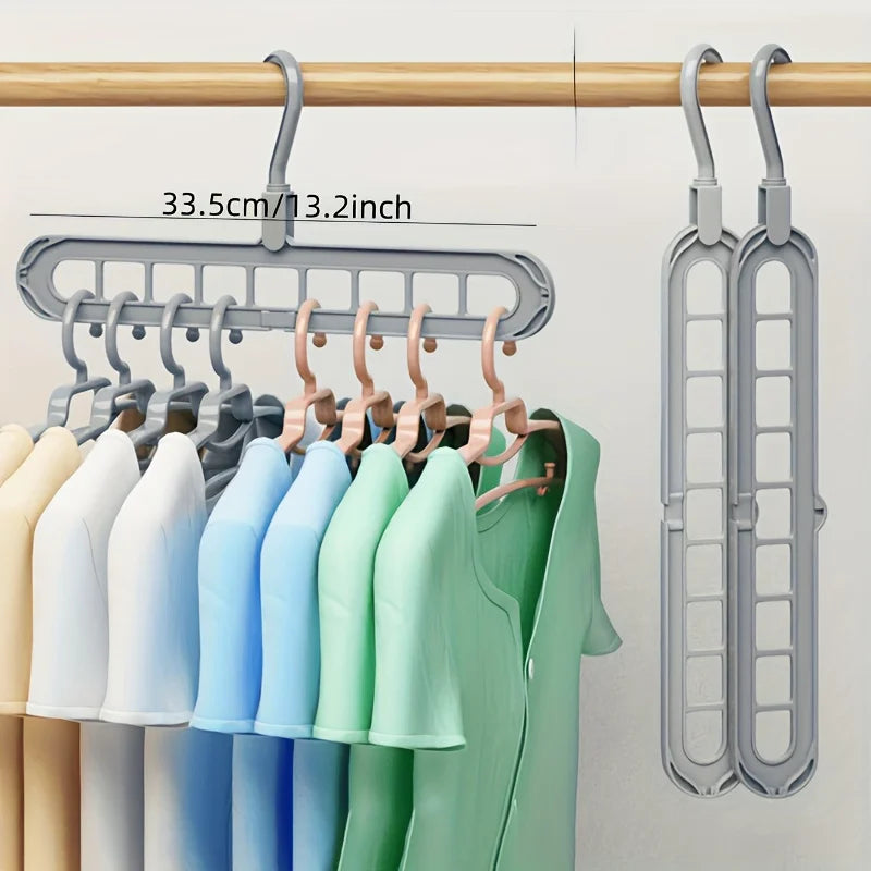 Magic 9-Hole Foldable Clothes Hanger – Space Saver Metal Organizer with 360° Rotating Hook 🌀