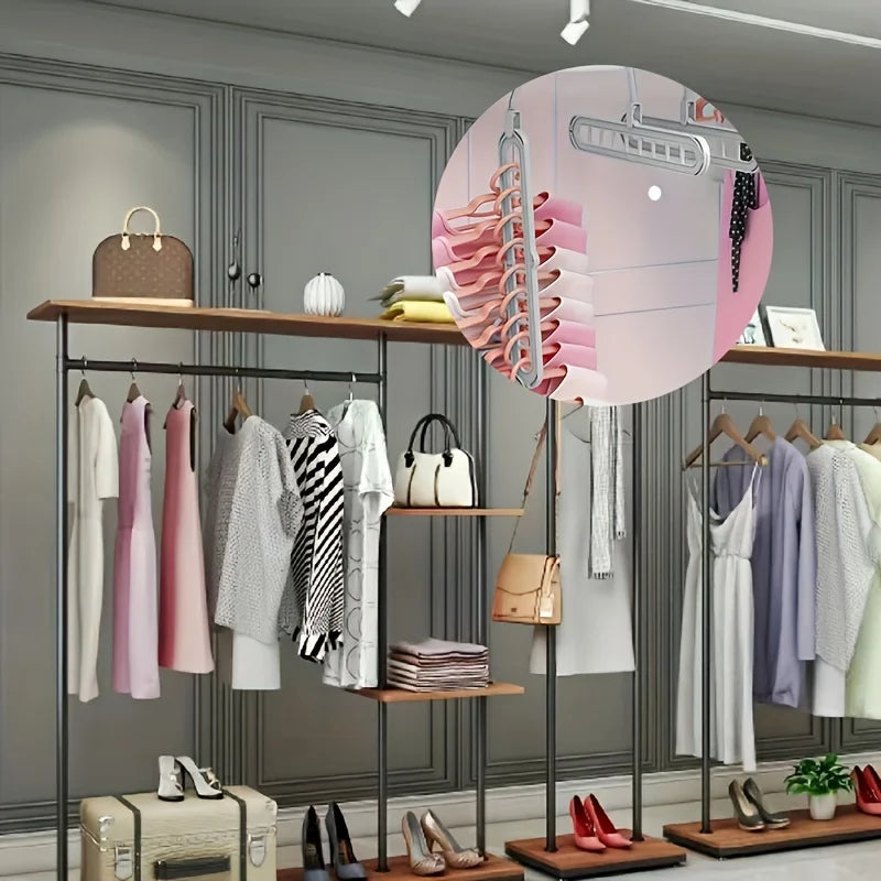 Magic 9-Hole Foldable Clothes Hanger – Space Saver Metal Organizer with 360° Rotating Hook 🌀