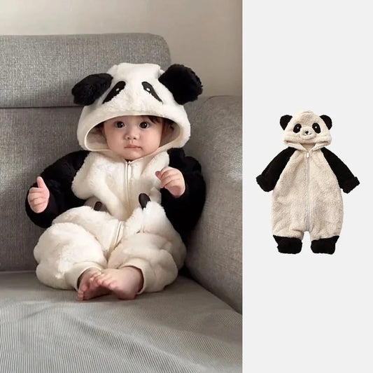 Cute Panda Winter Romper – Fleece Jumpsuit for Babies, Boys & Girls