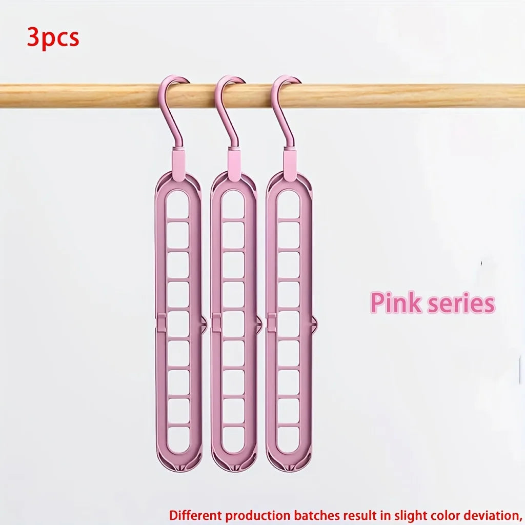Magic 9-Hole Foldable Clothes Hanger – Space Saver Metal Organizer with 360° Rotating Hook 🌀