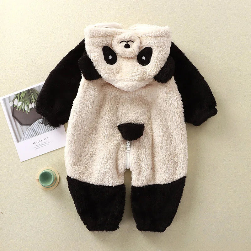 Cute Panda Winter Romper – Fleece Jumpsuit for Babies, Boys & Girls